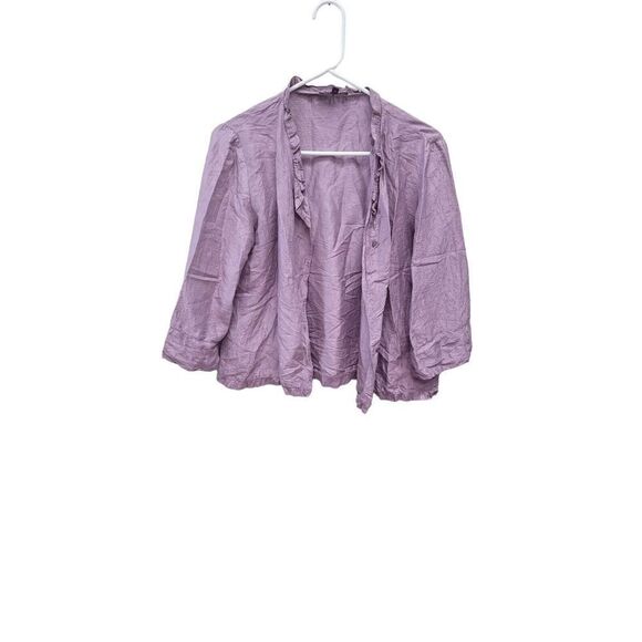 Eileen Fisher Womens Purple Open Front Button Up Silk Jacket Blazer Size Small - Picture 3 of 9